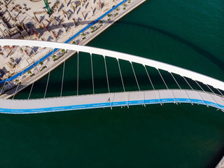 Dubai water canal tolerance bridge over the creek aerial
