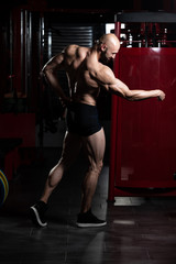 Muscular Men Is Hitting Rear Double Bicep Pose
