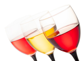 white and red wine in glasses