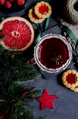 Christmas hot mulled wine with aromatic spices.