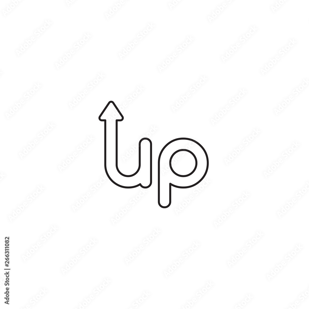 Poster vector icon concept of up word with arrow moving up. black outline.