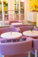Cafe interior in pink colors