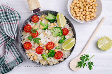 White fried rice with vegetables