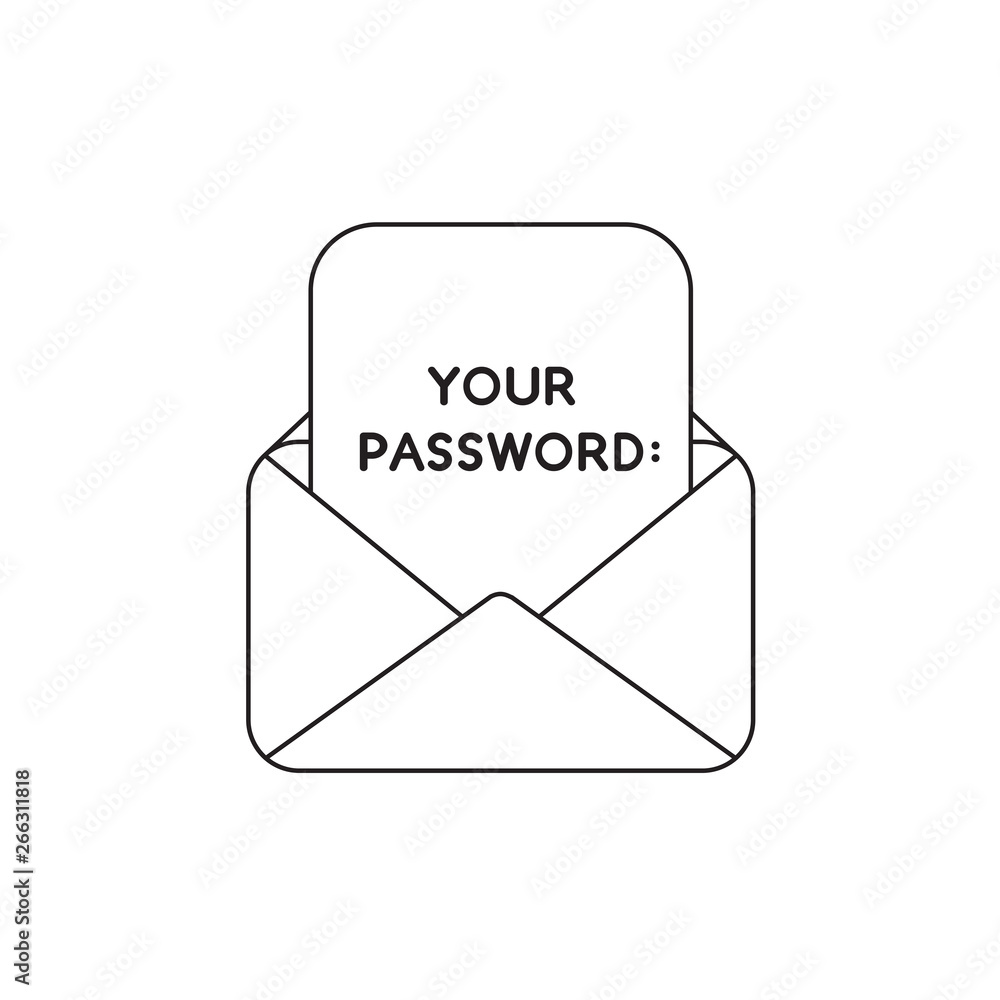 Aufkleber vector icon concept of open envelope with your password written on paper. black outline.
