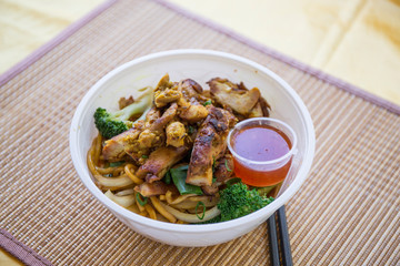Thai Chicken Noodle in the take out container
