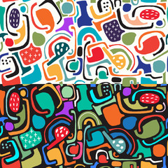 Seamless patterns collection with hand drawn abstract elements