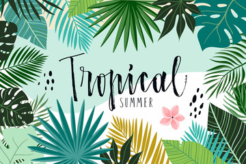 Tropical abstract background with leaves © lilett