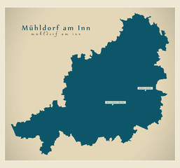 Modern Map - Muehldorf am Inn county of Bavaria DE