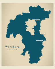 Modern Map - Wuerzburg county of Bavaria DE