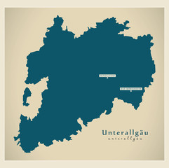 Modern Map - Unterallgaeu county of Bavaria DE