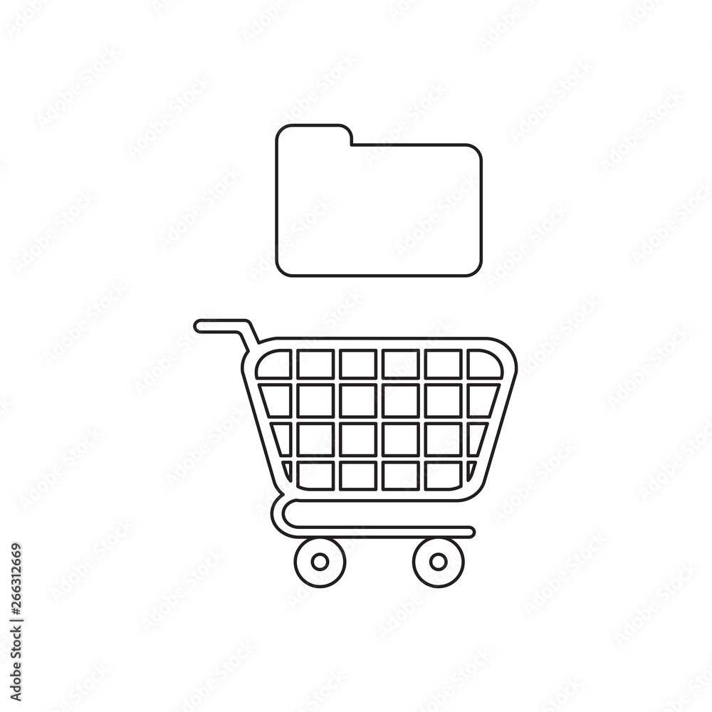 Poster vector icon concept of closed folder over shopping cart. black outline.