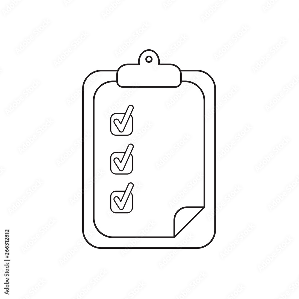 Aufkleber vector icon concept of clipboard with check marks on paper. black outline.