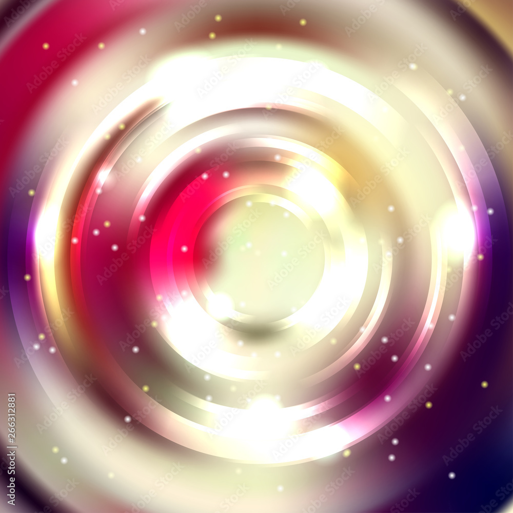 Poster abstract background with luminous swirling backdrop. vector infinite round tunnel of shining flares.