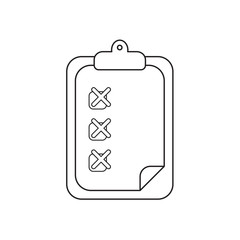 Vector icon concept of clipboard with x marks on paper. Black outline.