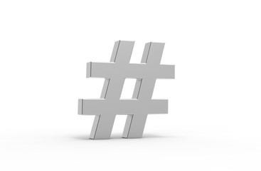 Silver hashtag icon isolated on white background.3D Illustration.