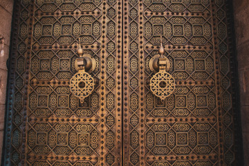 Beautifully decorated Moroccan Doors of the Hassan Mosque in Rabat, Morocco