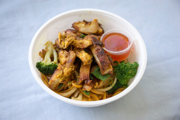 Thai Chicken Noodle in the take out container