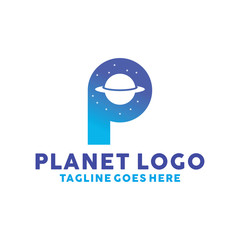 Letter P For Planet Logo Design Vector Template. Gradient style. World Travel and Worldwide Logotype concept. Planet Logo Icon.