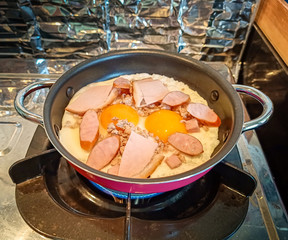 fried eggs in a pan