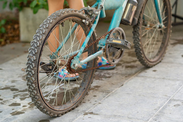 Fototapeta na wymiar Close-up of old rusty chain of bike.