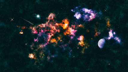 Fototapeta na wymiar nebula and planets in outer space