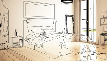 Contemporary Bedroom Arrangement (planning) - 3d visualization