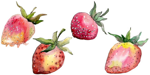 Strawberry healthy food in a watercolor style isolated. Watercolour background set. Isolated berry illustration element.
