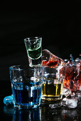 Barman show with colorful cocktails