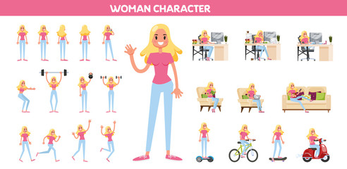 Woman in a casual clothes set. Collection of character