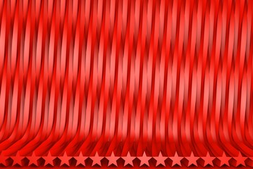 sci-fi red 3D Illustration of abstract background - volumetric surfaces formed with extruded star shape, xmas or veterans day concept