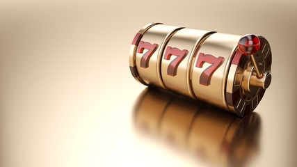 Gold Slot Machine Isolated On The Golden Background - 3D Illustration 