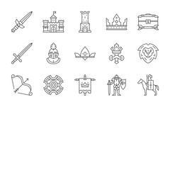 Medieval linear icons set