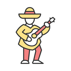 Mexican with guitar color icon