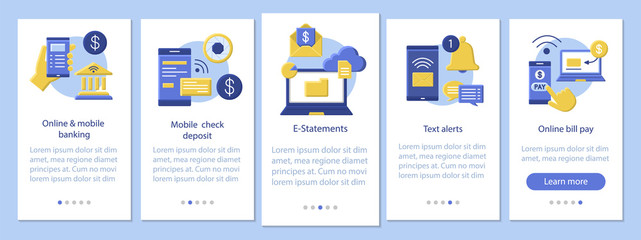 Online banking mobile app page screen vector template