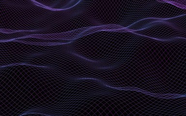 Abstract landscape on a dark background. Cyberspace purple grid. hi tech network. 3D illustration