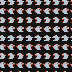Vector seamless pattern with abstract fishes on an isolated black background. Vector illustration for greeting card or poster.