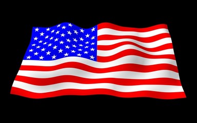Obraz premium Waving flag of the United States of America on a dark background. Stars and Stripes. State symbol of the USA. 3D illustration