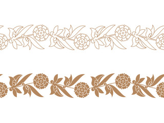 two seamless vector vintage floral borders. seamless template in swatch panel. design for print, woodblock, cards