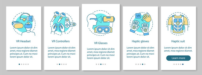 Virtual reality device onboarding mobile app page screen with linear concept