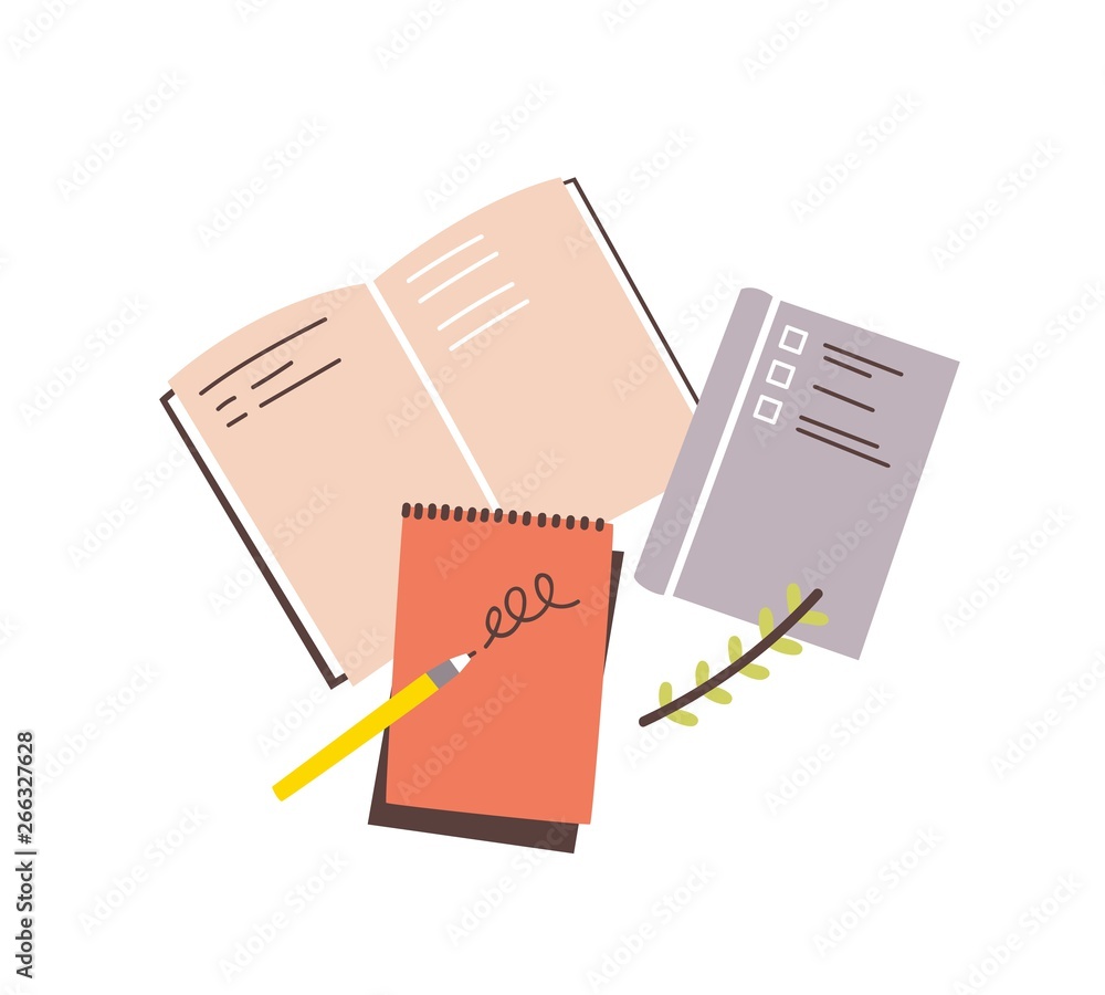 Poster notebooks, notepads, memo pads, planners, organizers for making writing notes and jotting isolated o