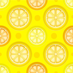 Lemon pattern with paper art. Tropical seamless pattern with yellow lemons. Fruit seamless pattern, tile design, vector illustration.