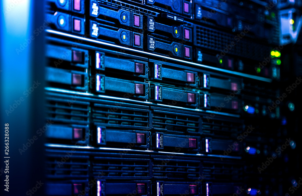 Aufkleber close up server rack cluster in a data center selected focus, narrow depth field