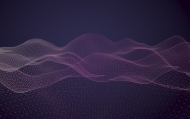 Abstract landscape background. Cyberspace purple grid. hi tech network. 3D illustration