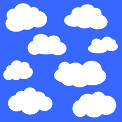 Cloud icon set. Isolated vector symbol on blue background.