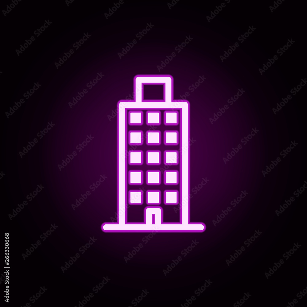 Poster building hotel neon icon. elements of building set. simple icon for websites, web design, mobile app