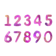 Set of numbers back to school watercolor texture on white isolated background