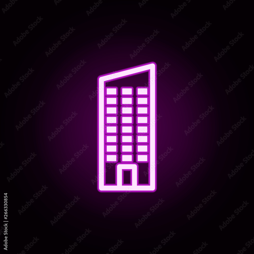 Poster building hotel busines centre neon icon. elements of building set. simple icon for websites, web des