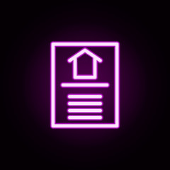 real estate contract document neon icon. Elements of building set. Simple icon for websites, web design, mobile app, info graphics