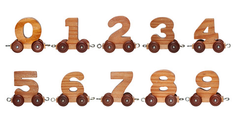 Wooden number set with wheel for children education, learn and play game numbers toy for kindergarten school.  Education skill game.