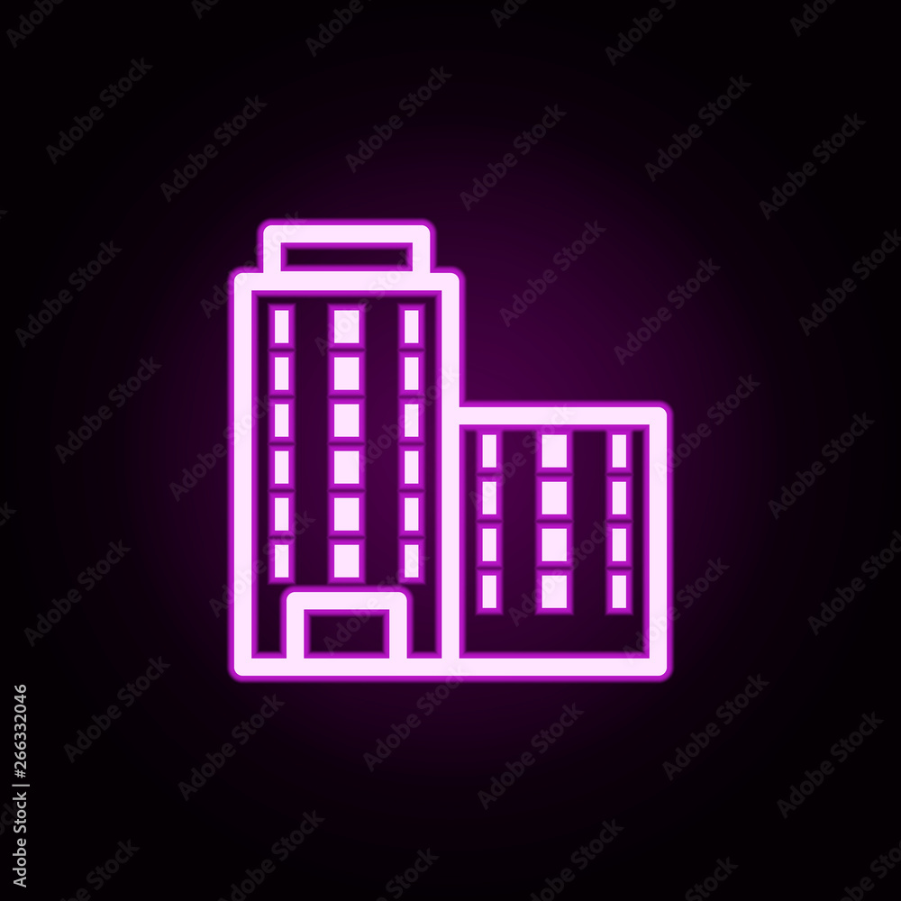 Poster building residential complex neon icon. elements of building set. simple icon for websites, web desi